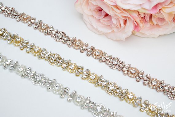 Liza - Rhinestone Bridal Belt/Sash - Available in Rose Gold and Silver