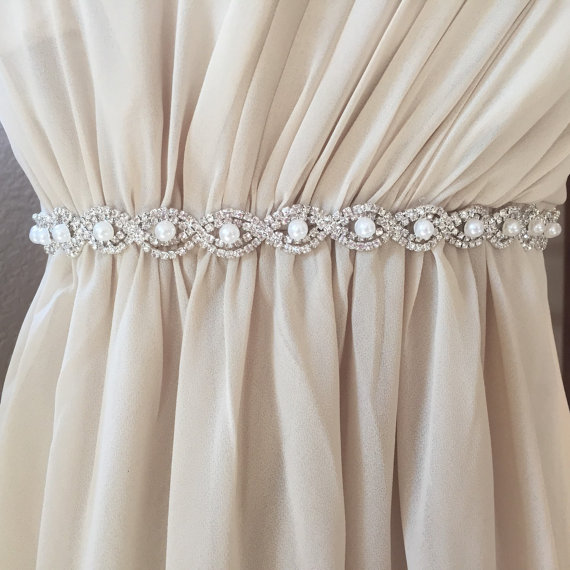Bridal Belt, Crystal and Pearl Belt, Rhinestone Wedding Belt in